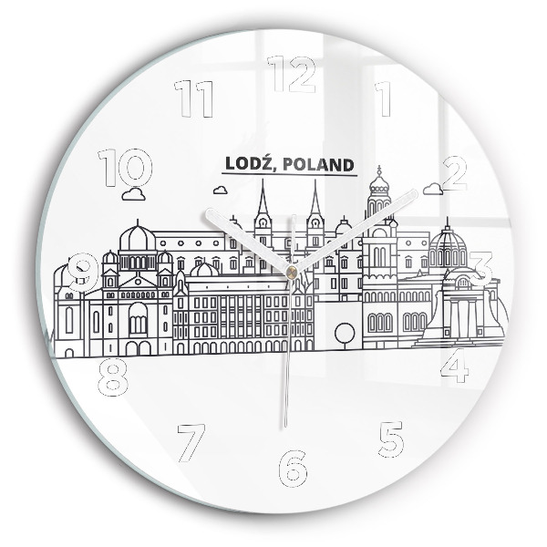 Round glass wall clock Lodz architecture panorama