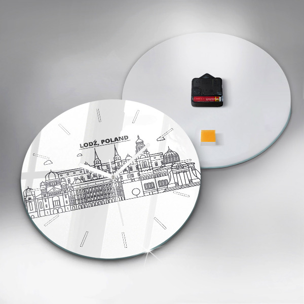 Round glass wall clock Lodz architecture panorama