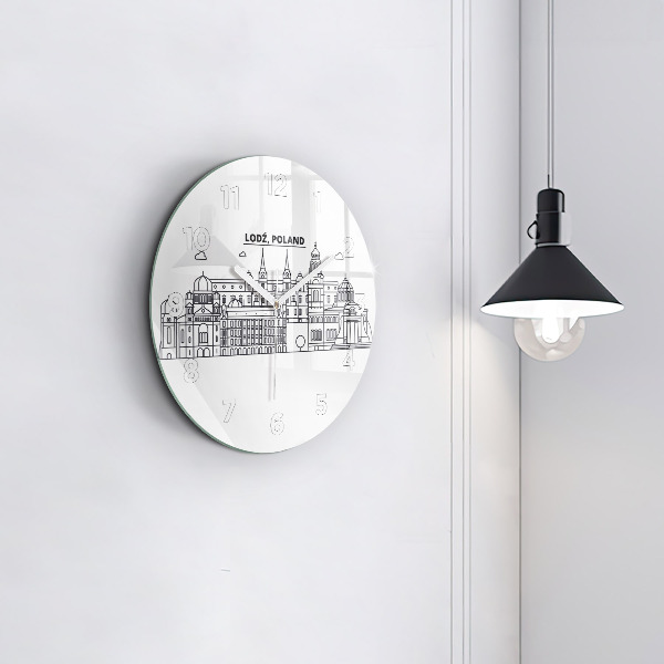 Round glass wall clock Lodz architecture panorama