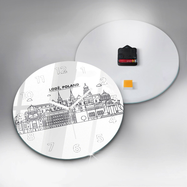 Round glass wall clock Lodz architecture panorama