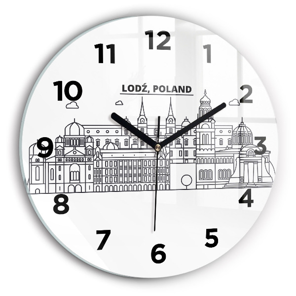 Round glass wall clock Lodz architecture panorama