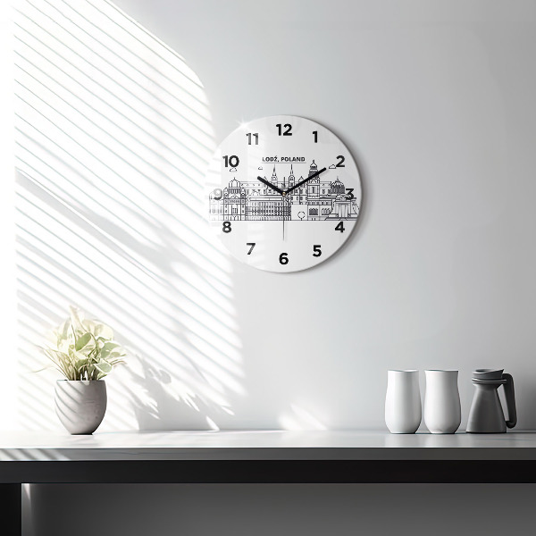 Round glass wall clock Lodz architecture panorama
