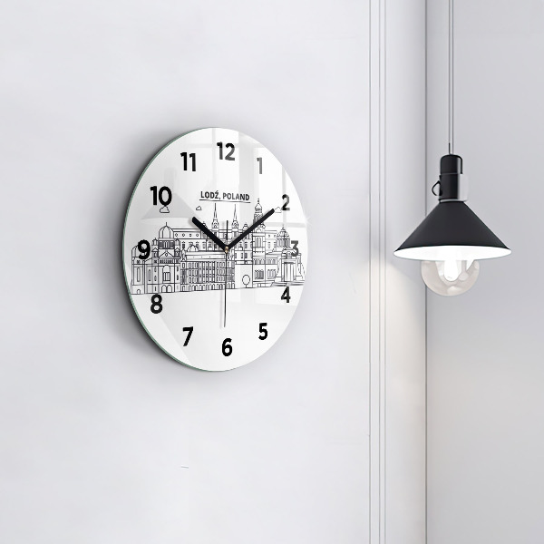 Round glass wall clock Lodz architecture panorama
