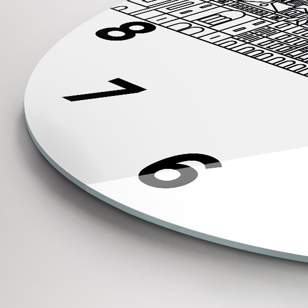 Round glass wall clock Lodz architecture panorama