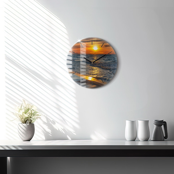 Round glass wall clock Władysławowo Baltic Sea