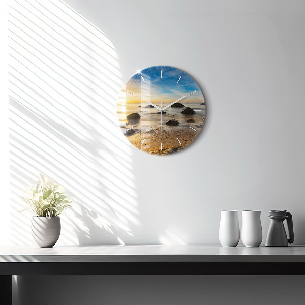 Round glass wall clock Sunrise Baltic Sea