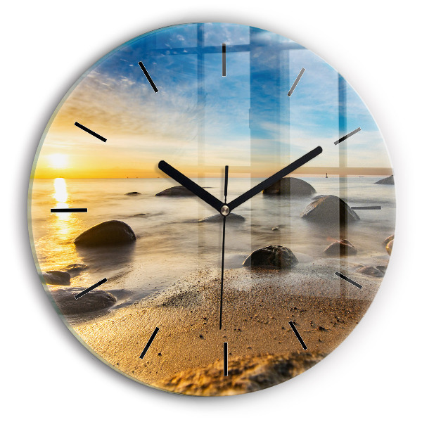 Round glass wall clock Sunrise Baltic Sea