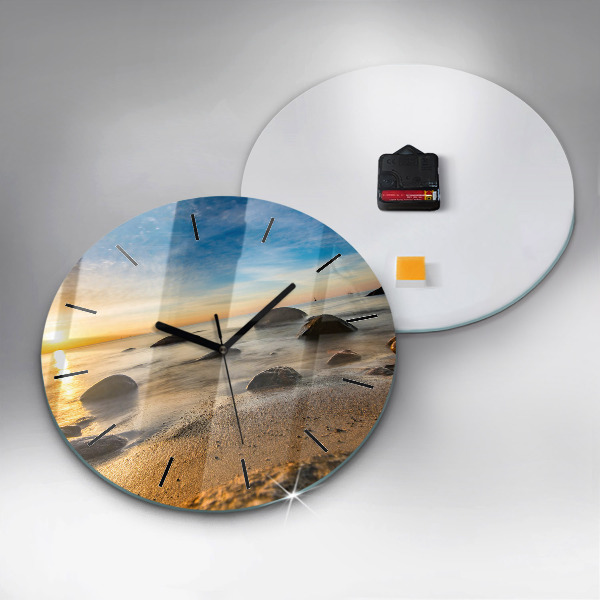 Round glass wall clock Sunrise Baltic Sea