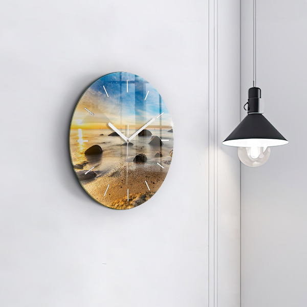 Round glass wall clock Sunrise Baltic Sea