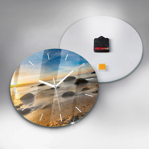 Round glass wall clock Sunrise Baltic Sea