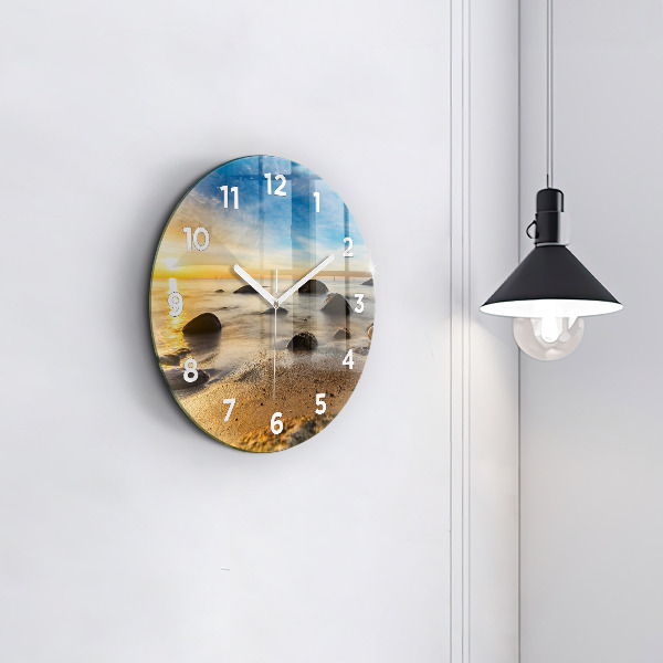 Round glass wall clock Sunrise Baltic Sea