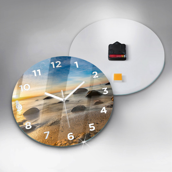 Round glass wall clock Sunrise Baltic Sea