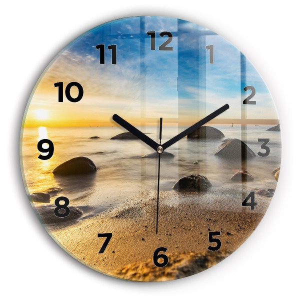 Round glass wall clock Sunrise Baltic Sea