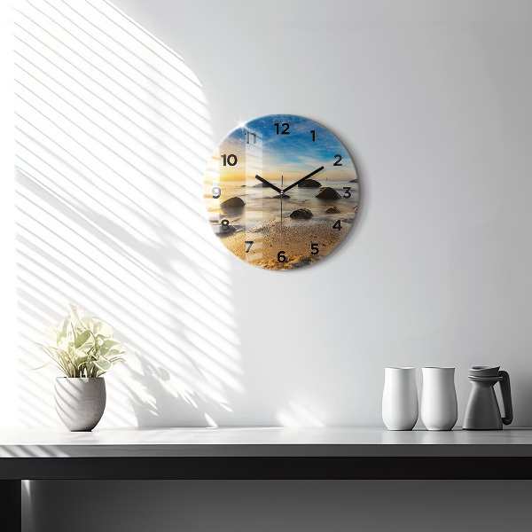 Round glass wall clock Sunrise Baltic Sea