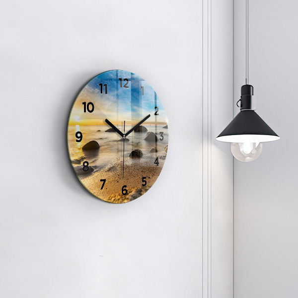 Round glass wall clock Sunrise Baltic Sea