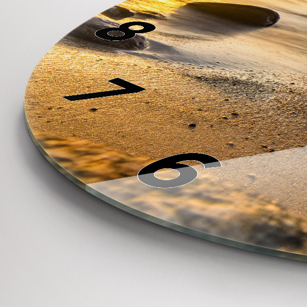 Round glass wall clock Sunrise Baltic Sea