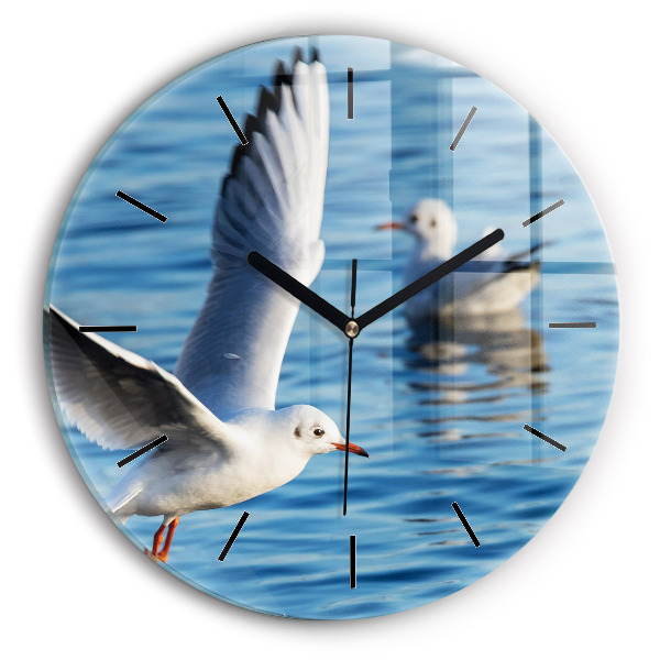 Round glass wall clock Seagulls in Gdynia