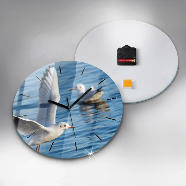 Round glass wall clock Seagulls in Gdynia
