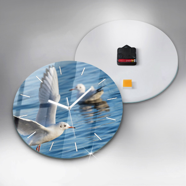 Round glass wall clock Seagulls in Gdynia