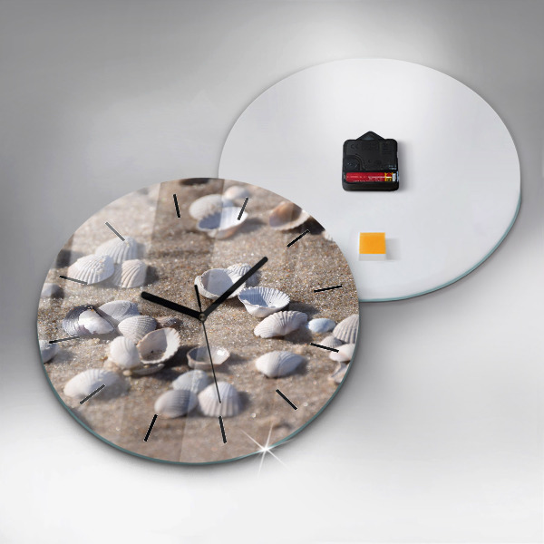 Round glass wall clock Seashells on the beach