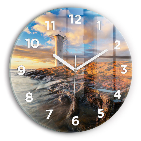 Round glass wall clock The Lighthouse and the Baltic Sea