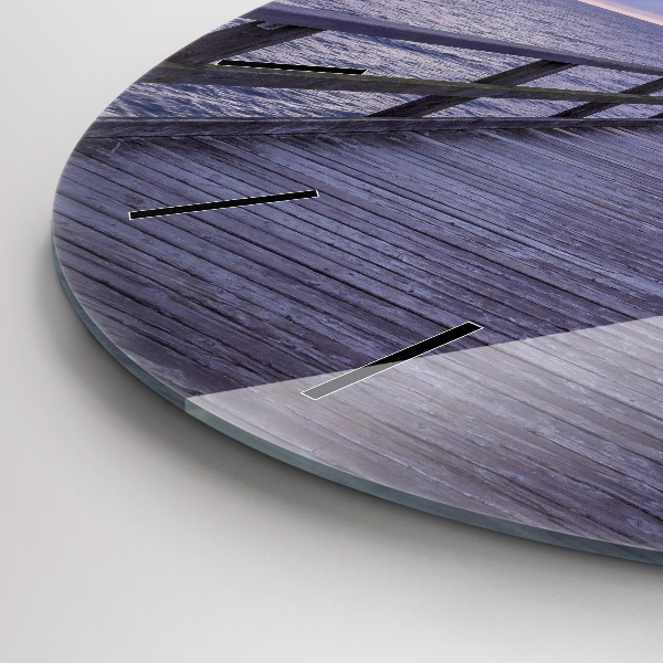 Round glass wall clock Pier on the Baltic Sea