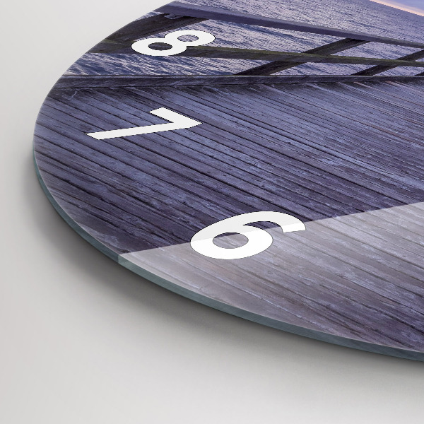 Round glass wall clock Pier on the Baltic Sea
