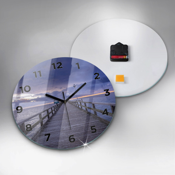 Round glass wall clock Pier on the Baltic Sea