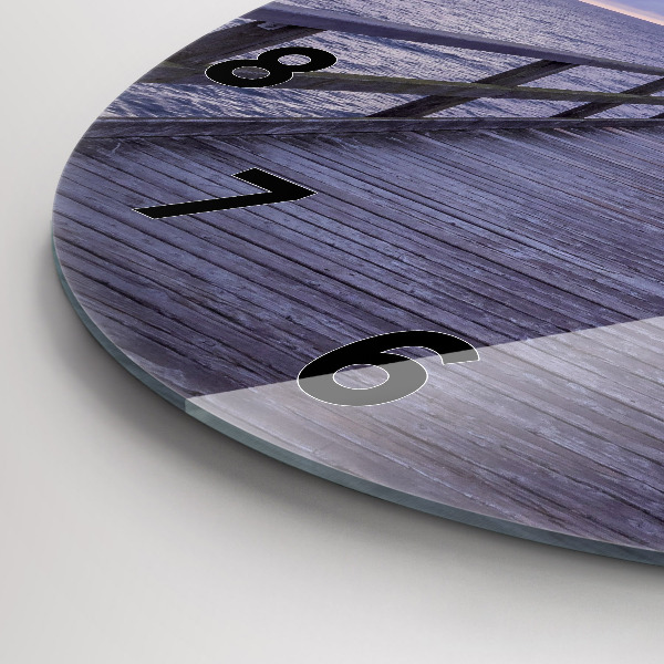 Round glass wall clock Pier on the Baltic Sea