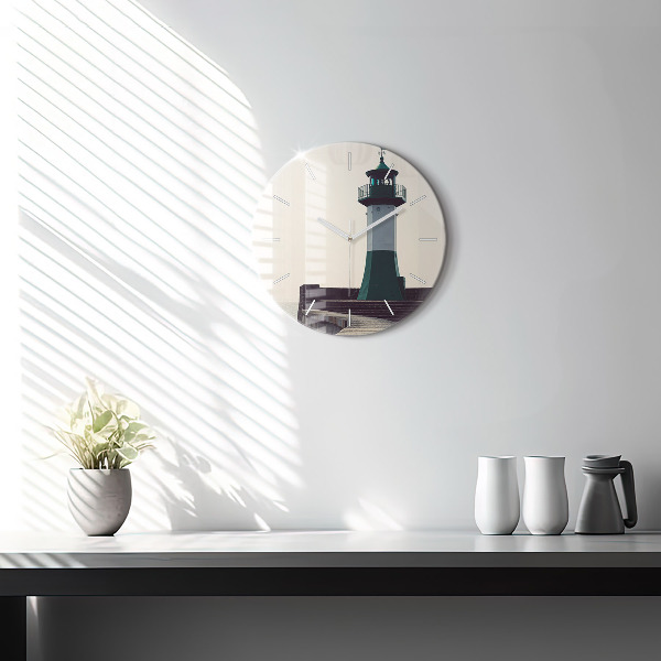 Round glass wall clock The lighthouse and the sea