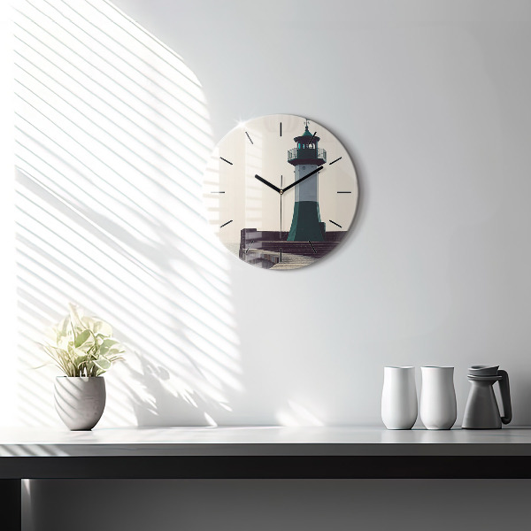 Round glass wall clock The lighthouse and the sea