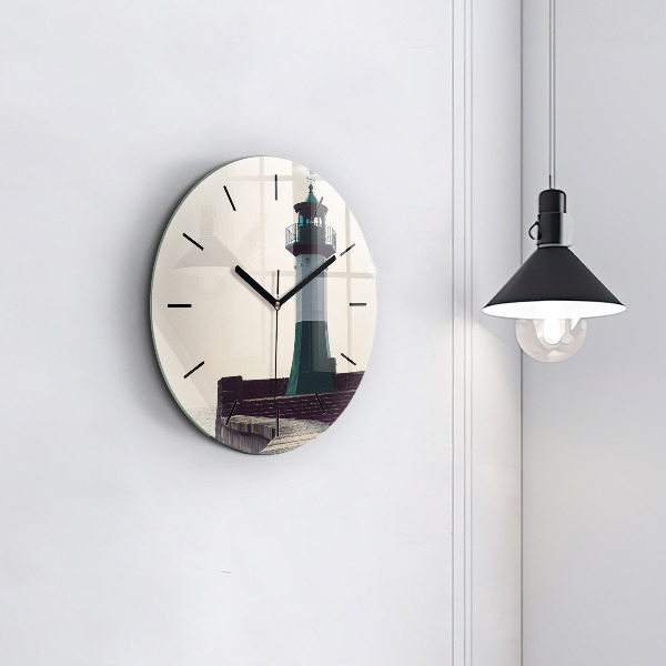 Round glass wall clock The lighthouse and the sea