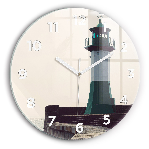 Round glass wall clock The lighthouse and the sea