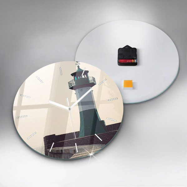 Round glass wall clock The lighthouse and the sea