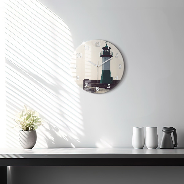 Round glass wall clock The lighthouse and the sea