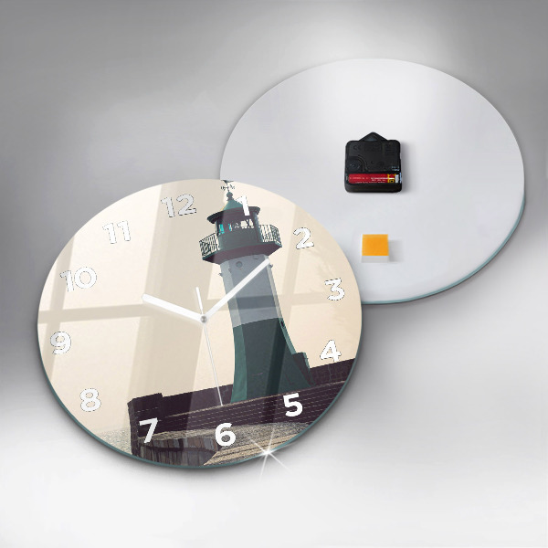 Round glass wall clock The lighthouse and the sea
