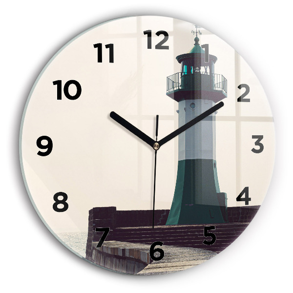 Round glass wall clock The lighthouse and the sea