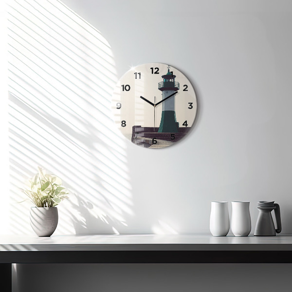 Round glass wall clock The lighthouse and the sea