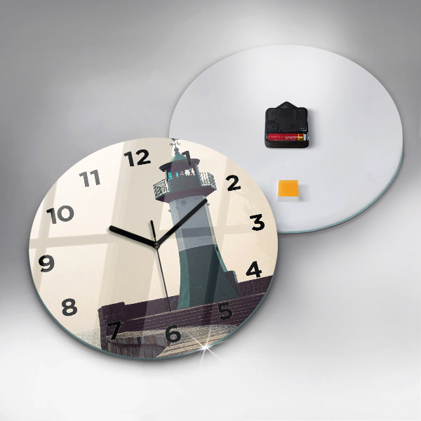 Round glass wall clock The lighthouse and the sea