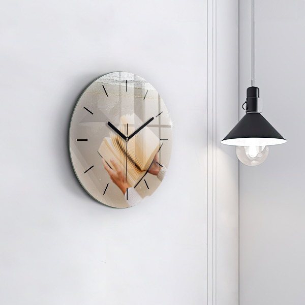 Round glass wall clock A moment with a book