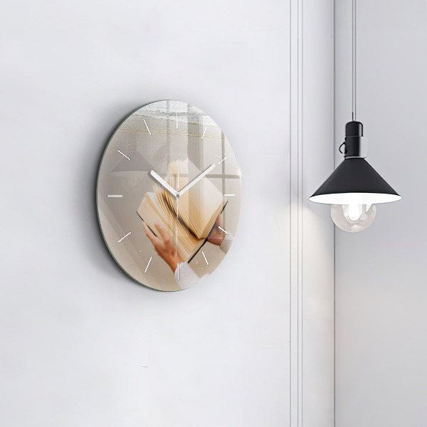 Round glass wall clock A moment with a book