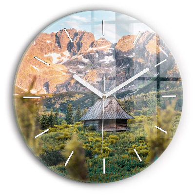 Round glass wall clock Cottage in the Tatra Mountains