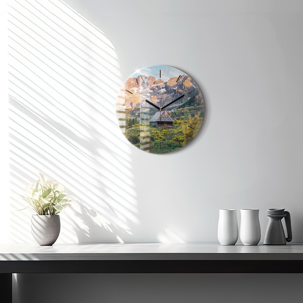 Round glass wall clock Cottage in the Tatra Mountains