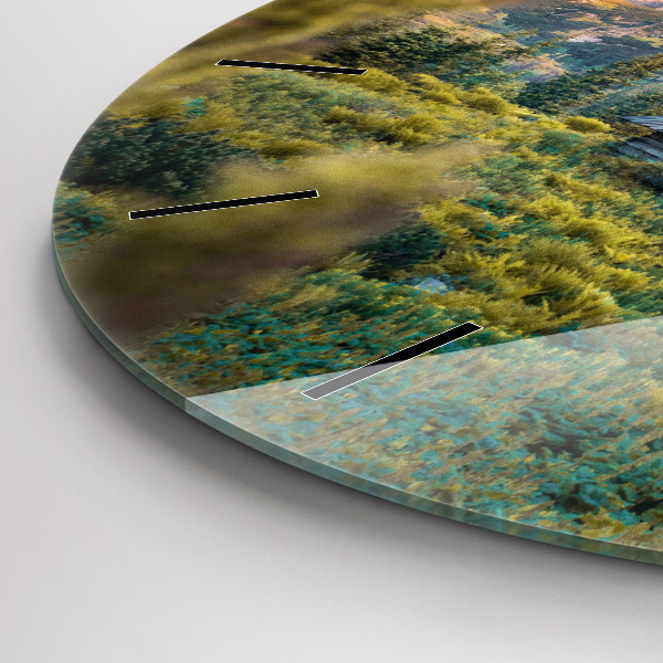 Round glass wall clock Cottage in the Tatra Mountains