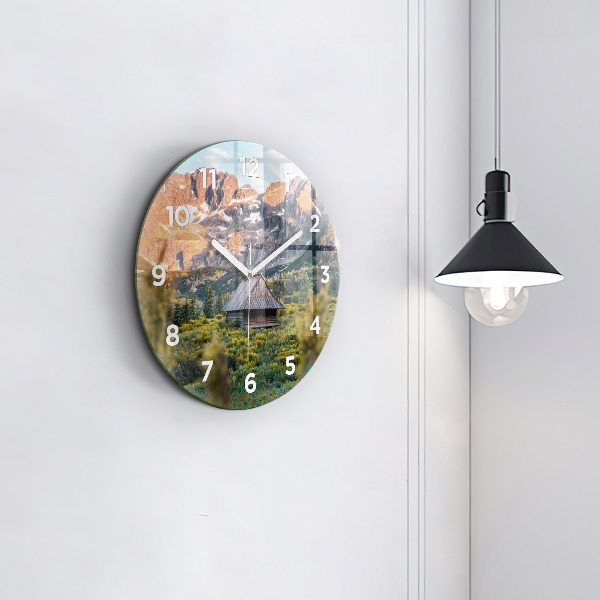 Round glass wall clock Cottage in the Tatra Mountains