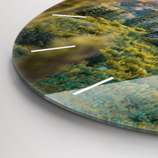 Round glass wall clock Cottage in the Tatra Mountains