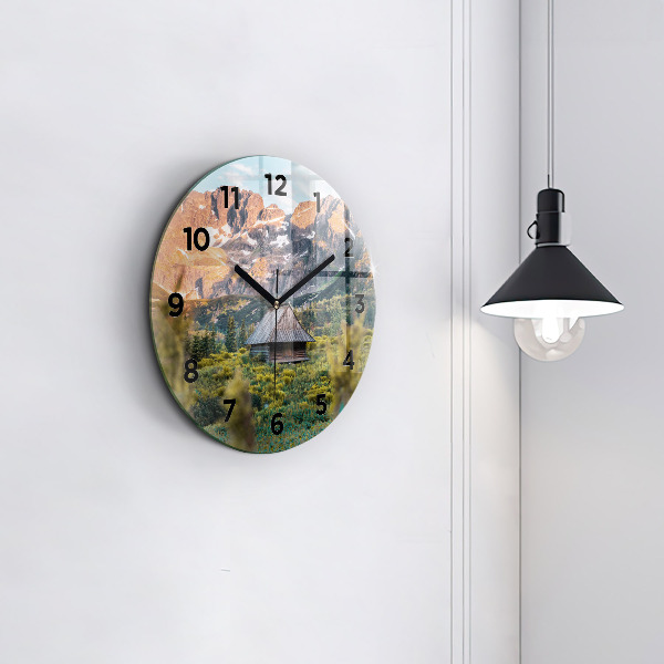 Round glass wall clock Cottage in the Tatra Mountains