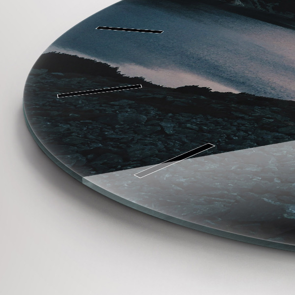 Round glass wall clock Lake and mountains