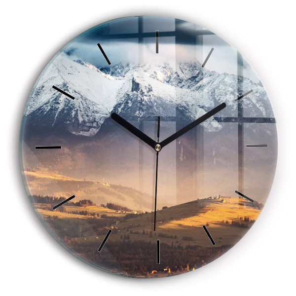 Round glass wall clock Winter landscape of the Tatra Mountains