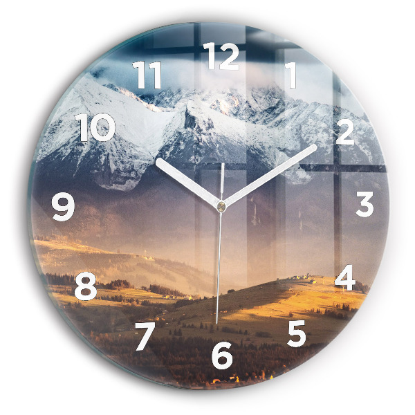 Round glass wall clock Winter landscape of the Tatra Mountains